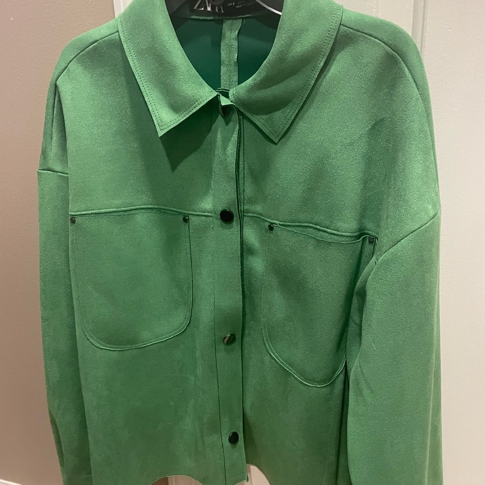 Zara Green Faux Suede Shirt Jacket